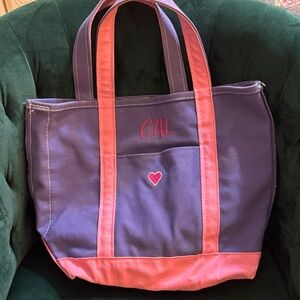 Vintage L.L. Bean “CAL” initials Purple Canvas Tote with Pink Trim and Heart